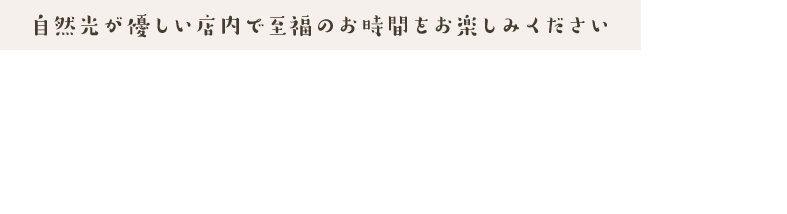 自然光が優しい店内で至福のお時間をお楽しみください